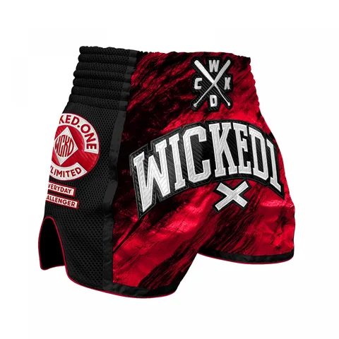 Short de boxe thaï Wicked One Conflict, noir et rouge