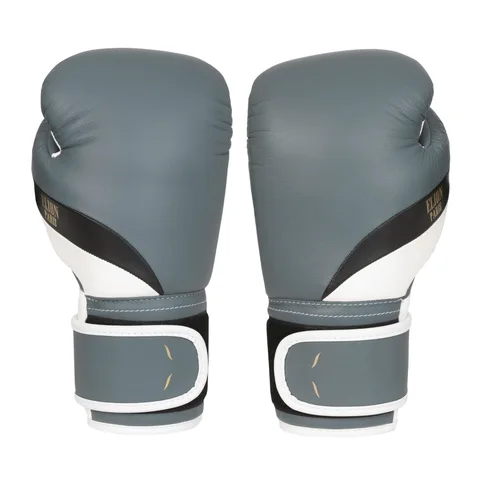 Gants de boxe L’Élégant Elion Velcro, gris mat, noir et blanc mat