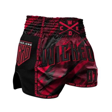 Short de boxe thaï Wicked One Offensive, noir et rouge