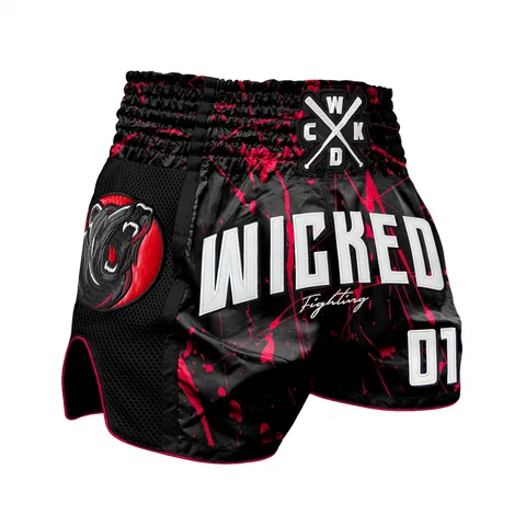 Short de boxe thaï Wicked One Bad Bear, noir et rouge