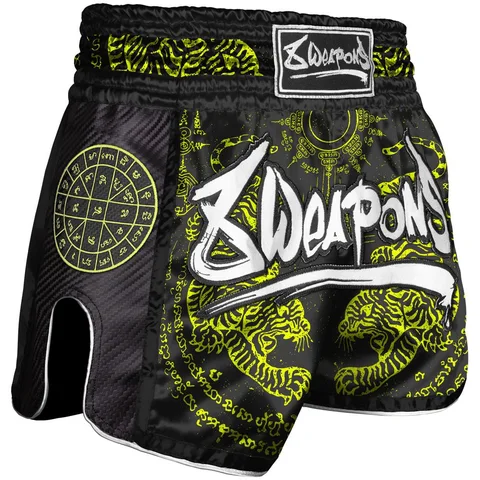 Short de boxe thaï 8 Weapons Carbon Sak Yan Tigers Neon, jaune