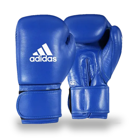 Gants de boxe amateur Adidas FFB AIBA, cuir bleu