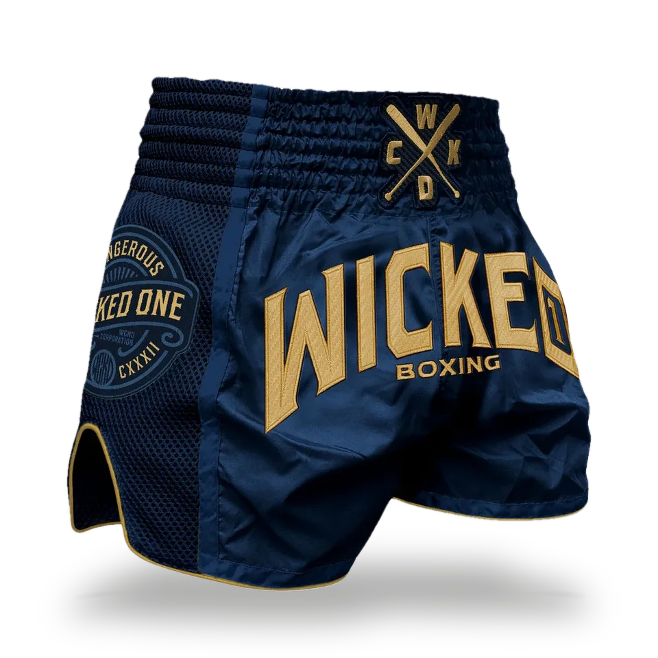 Short de boxe thaï Wicked One Block, bleu marine
