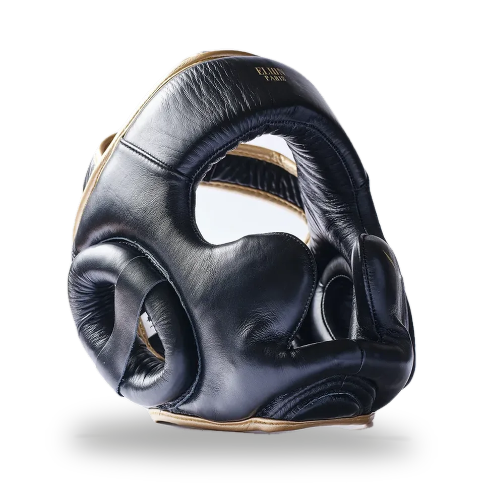 Casque de boxe Elion, cuir noir et or
