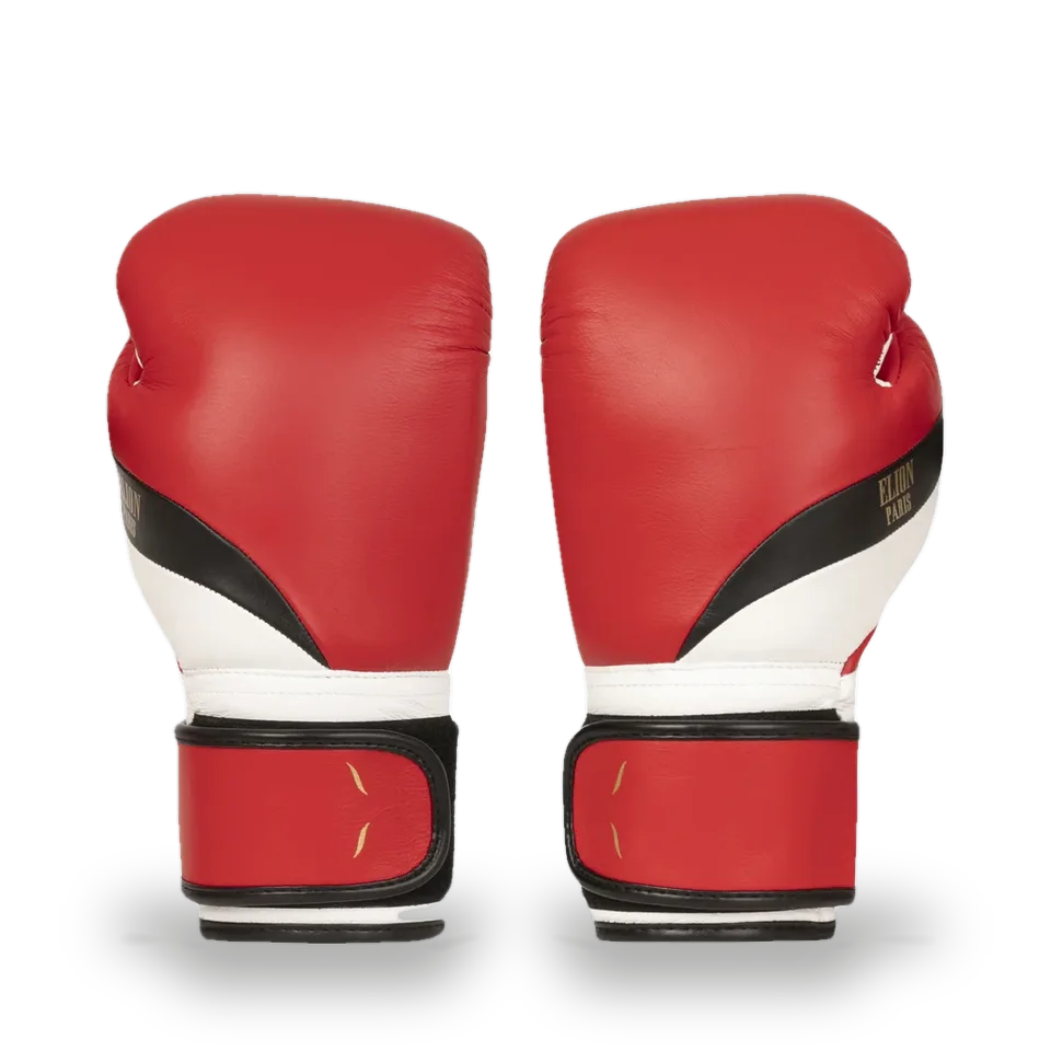 Gants de boxe L’Élégant Elion Velcro, rouge mat, noir et blanc mat