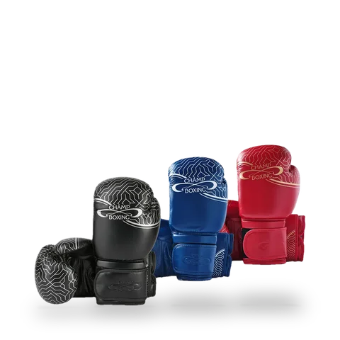 Gants de boxe d’entraînement Champboxing, noir, rouge et bleu