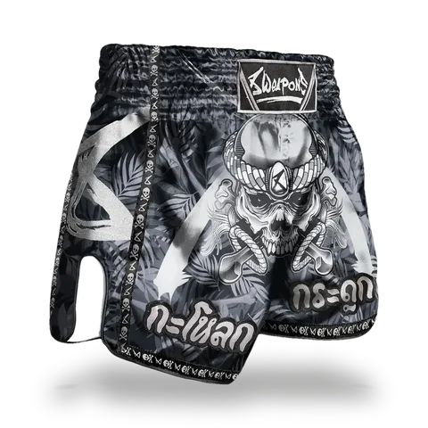 Short de boxe thaï 8 Weapons Bone Island, noir