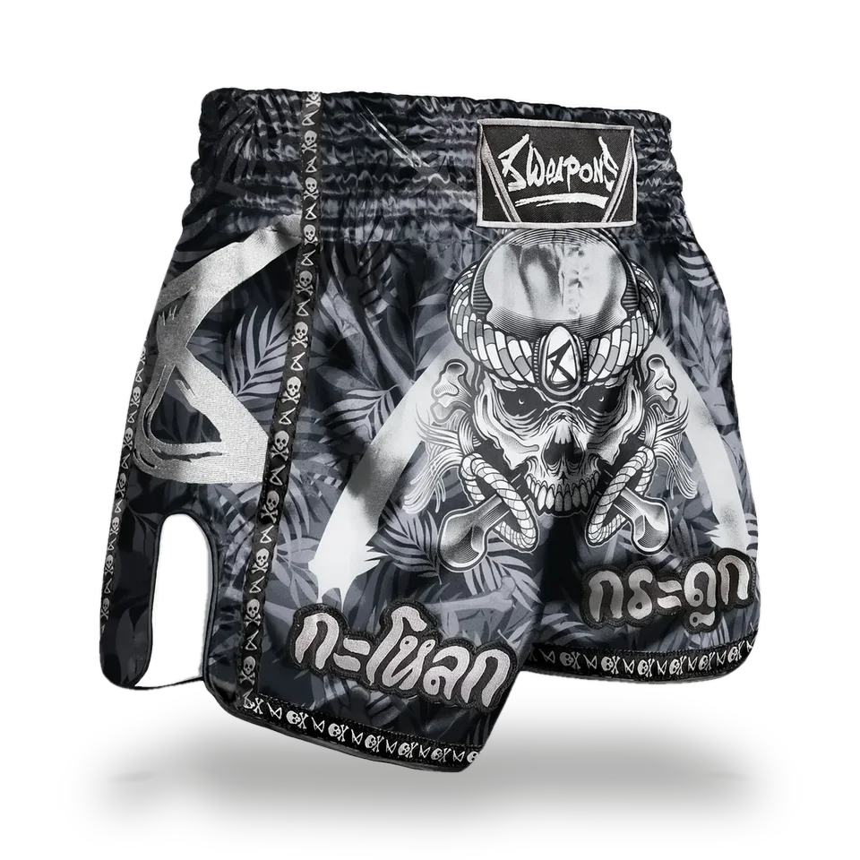 Short de boxe thaï 8 Weapons Bone Island, noir
