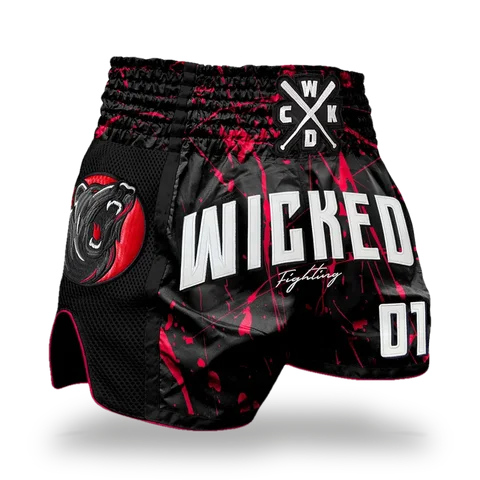 Short de boxe thaï Wicked One Bad Bear, noir et rouge