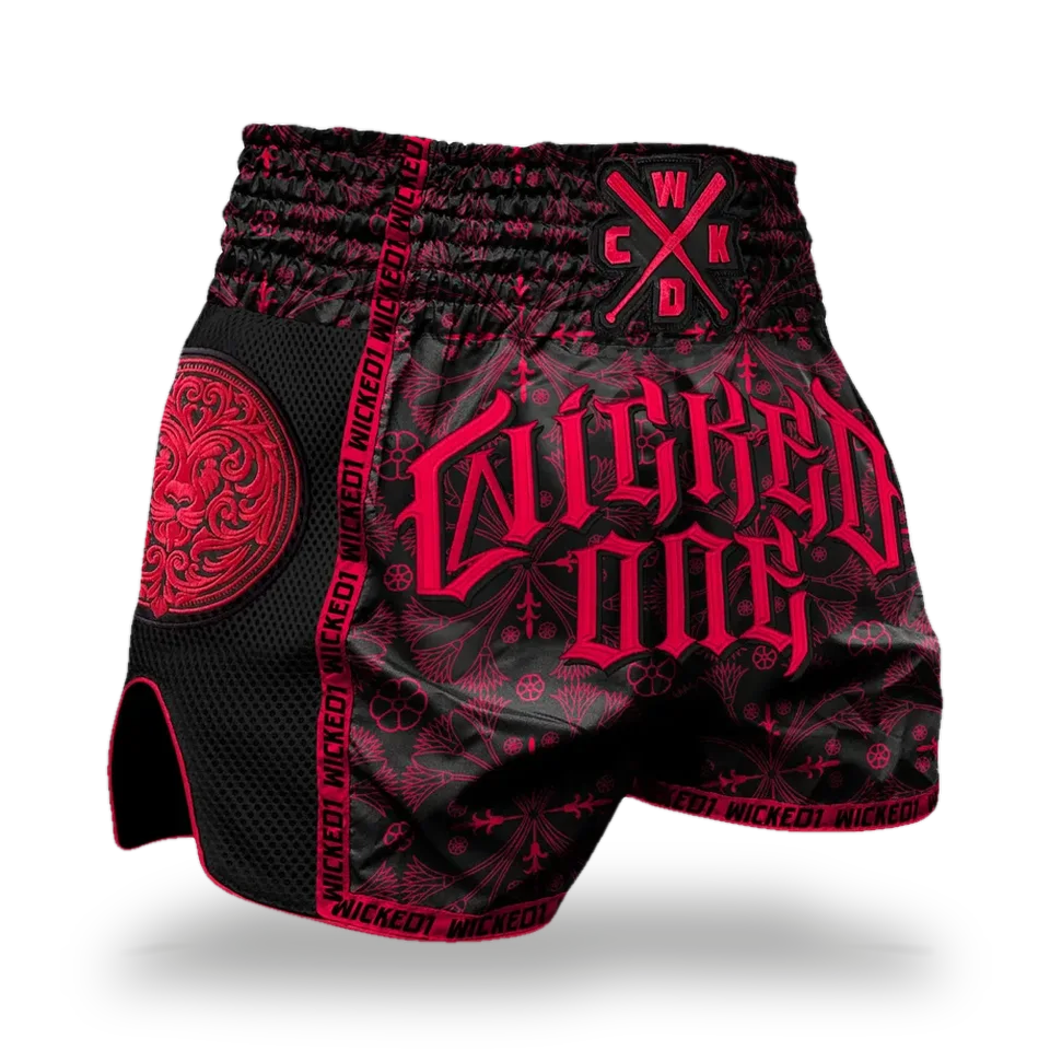 Short de boxe thaï Wicked One Kingdom, rouge et noir