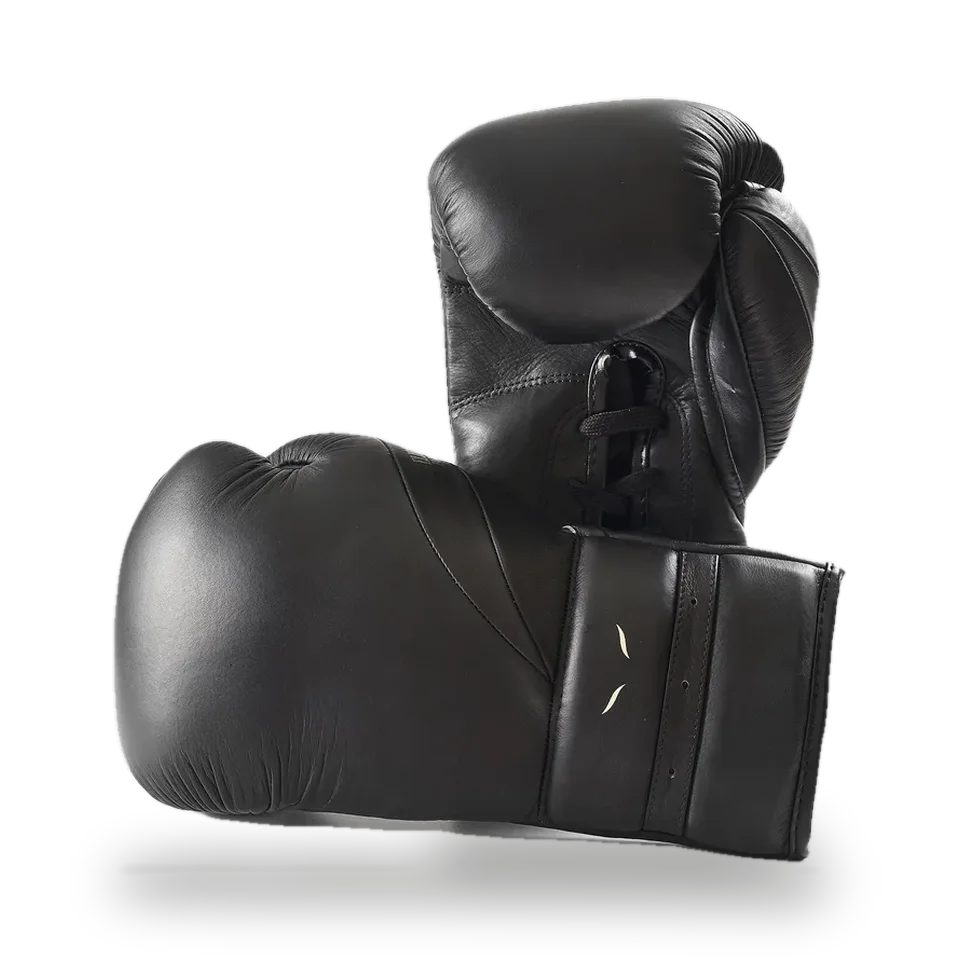 Gants de boxe d’entraînement à lacets Elion Elegant, cuir noir