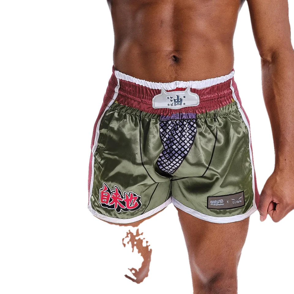Short de boxe thaï Naruto × Elion Jiraya, kaki et rouge