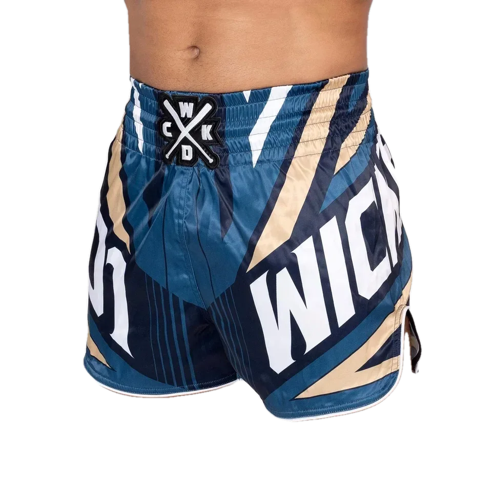 Short de boxe thaï Wicked One District, bleu marine et or