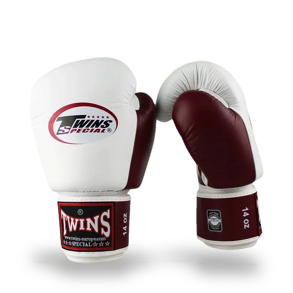 Gants de boxe d’entraînement Twins BGVL3, blanc et bordeaux