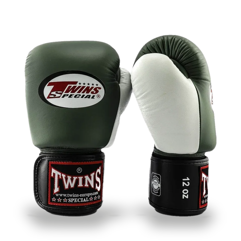Gants de boxe d’entraînement Twins BGVL4, kaki et blanc