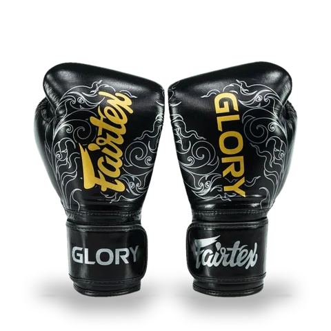Gants de boxe d’entraînement Fairtex × Glory, noir et argent