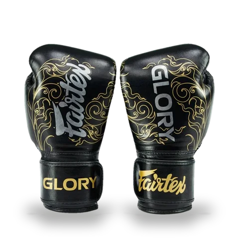 Gants de boxe d’entraînement Fairtex × Glory, noir et or