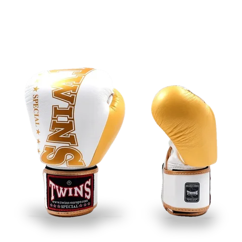 Gants de boxe d’entraînement Twins BGVL8, blanc et or