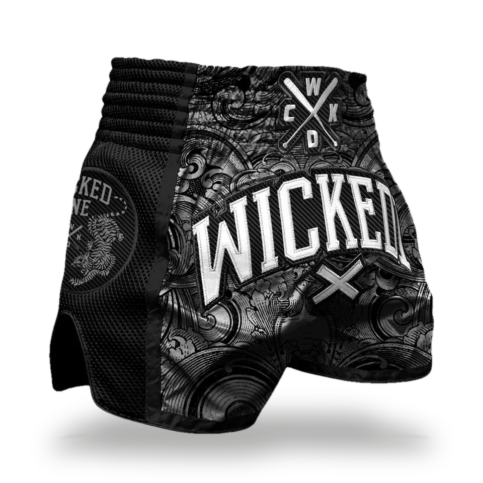 Short de boxe thaï Wicked One Rude, noir