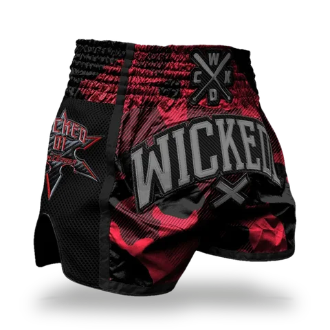 Short de boxe thaï Wicked One Onset, rouge et noir