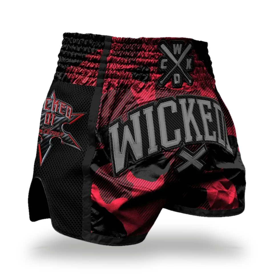 Short de boxe thaï Wicked One Onset, rouge et noir