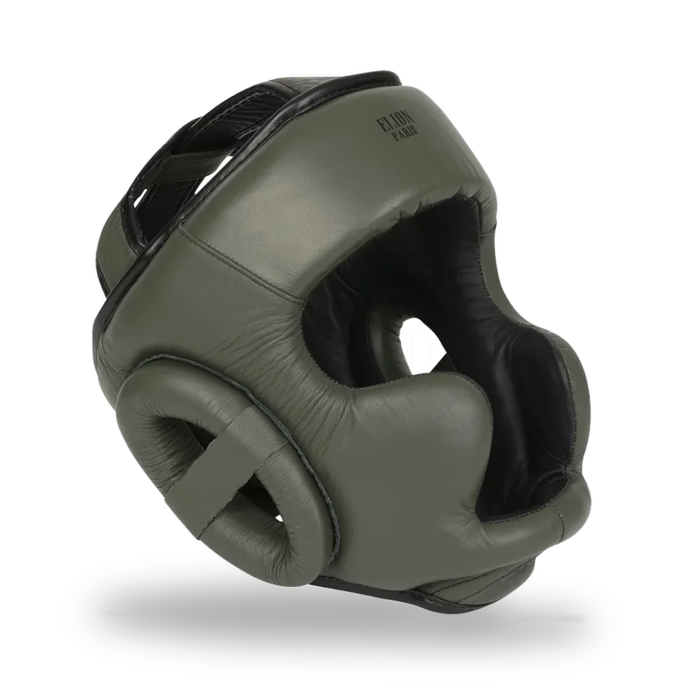Casque de boxe Elion, cuir kaki