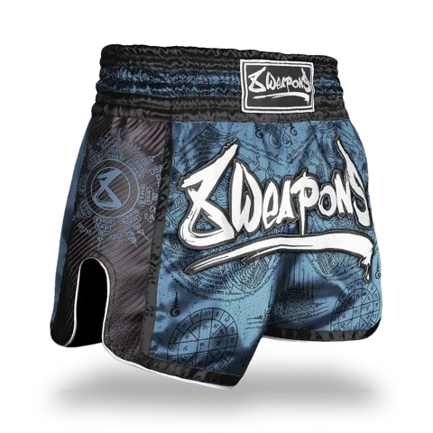 Short de boxe thaï 8 Weapons Carbon Yantra Pétrole, bleu