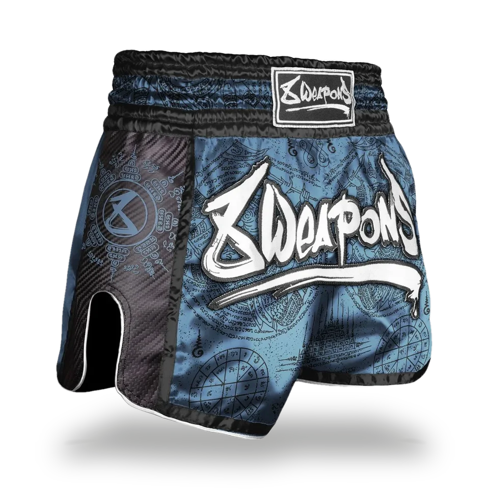 Short de boxe thaï 8 Weapons Carbon Yantra Pétrole, bleu
