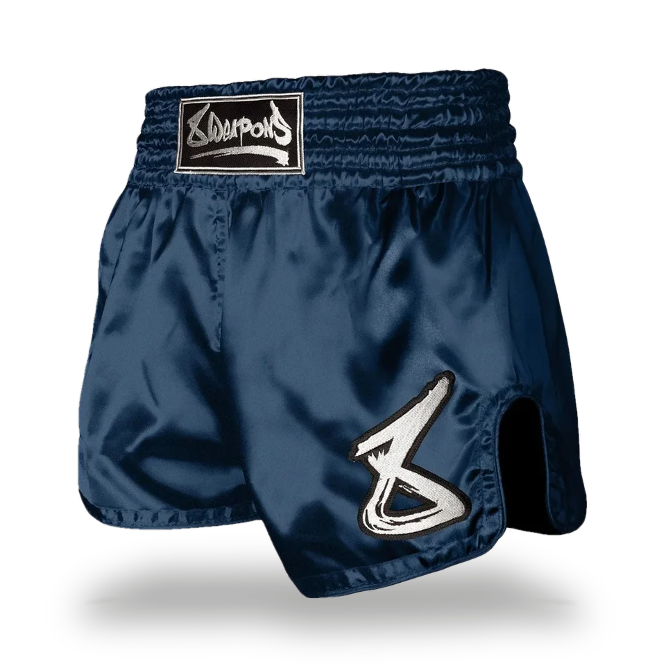 Short de boxe thaï 8 Weapons Strike, bleu et blanc