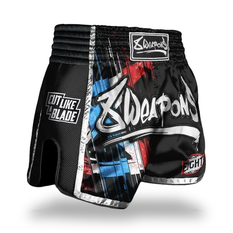 Short de boxe thaï 8 Weapons Super Cut Like A Blade, mesh noir