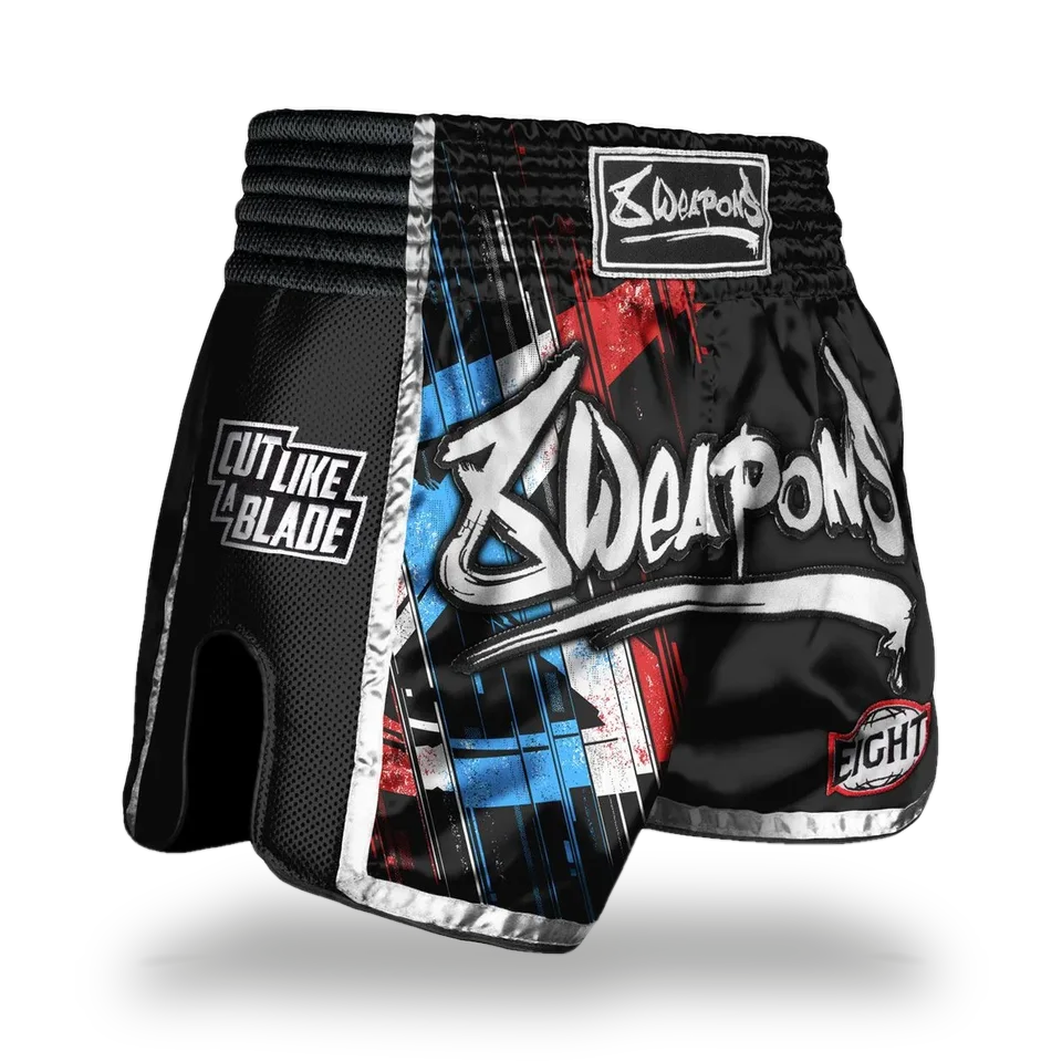 Short de boxe thaï 8 Weapons Super Cut Like A Blade, mesh noir
